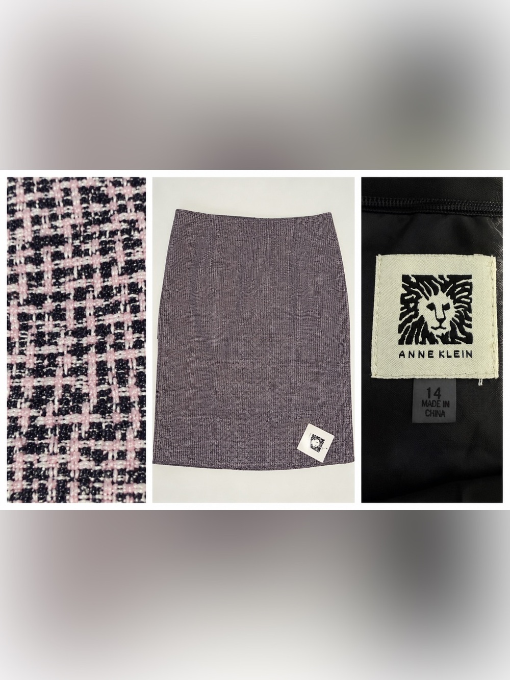 NWT Anne Klein Tweed Pencil Skirt Pink Black Size 14 Career Office